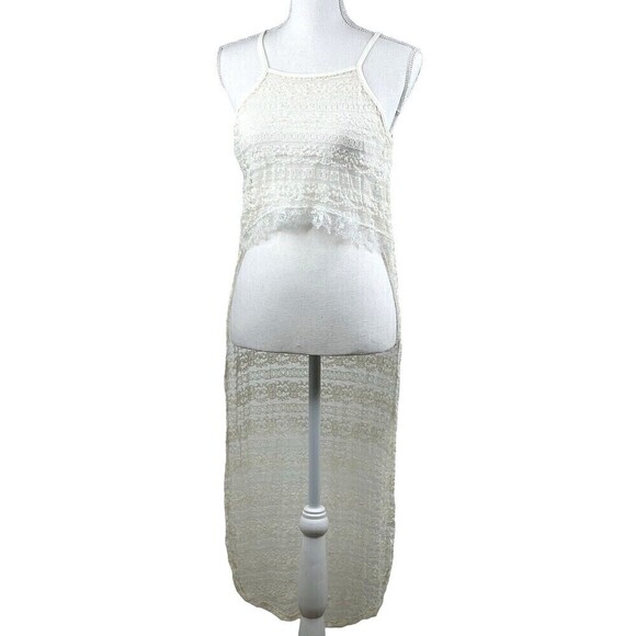 New Body Central Creme Swim Cover Up Top Stretch Lace Short Front Long Back Sz L - Picture 1 of 6